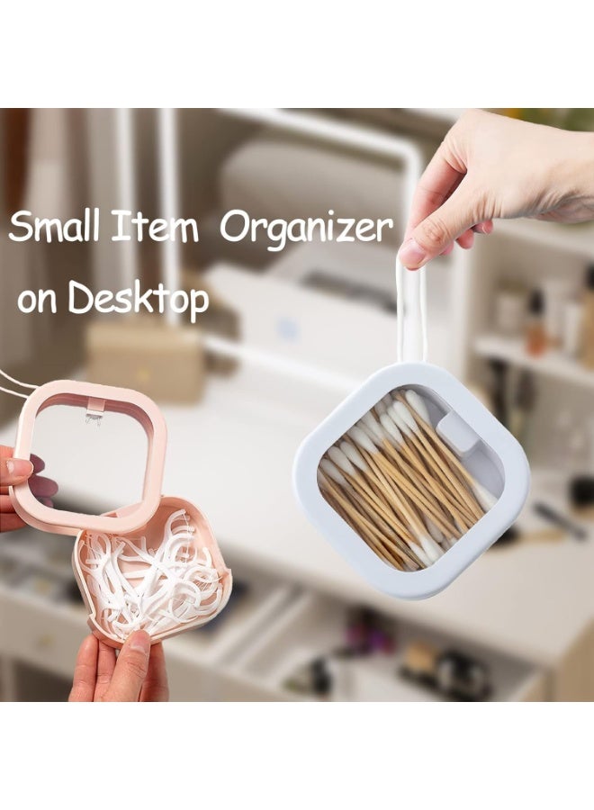 CLENEA 4 Pcs Hair Tie Organizer, Portable Hair Accessory Storage Containers Small Stackable Hair Ties Qtip Travel Holder Cotton Swab Dispenser,Organizer Box (4PCS,(2Pink+2white)) - Image 3